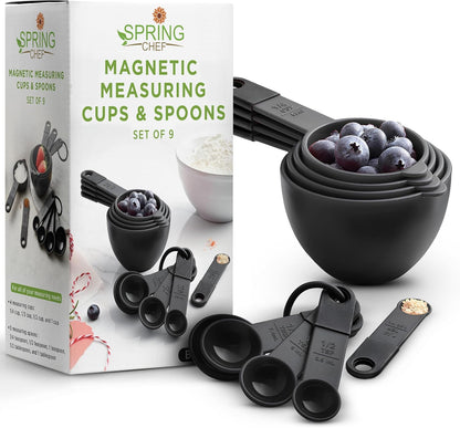 Black Magnetic Measuring Cups & Spoons - 9 pcs - Nesting Design