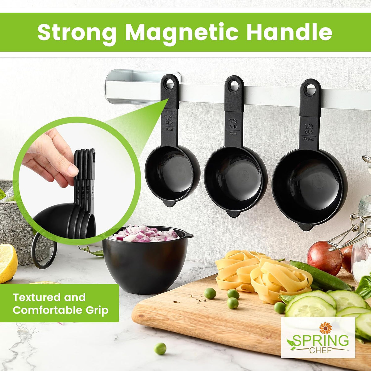 Black Magnetic Measuring Cups & Spoons - 9 pcs - Nesting Design