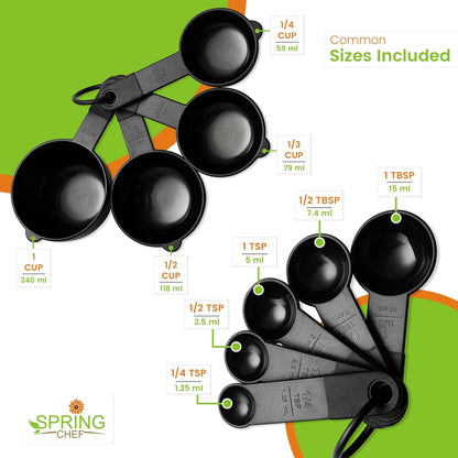 Black Magnetic Measuring Cups & Spoons - 9 pcs - Nesting Design