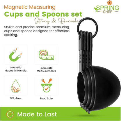 Black Magnetic Measuring Cups & Spoons - 9 pcs - Nesting Design
