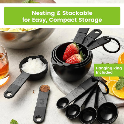 Black Magnetic Measuring Cups & Spoons - 9 pcs - Nesting Design