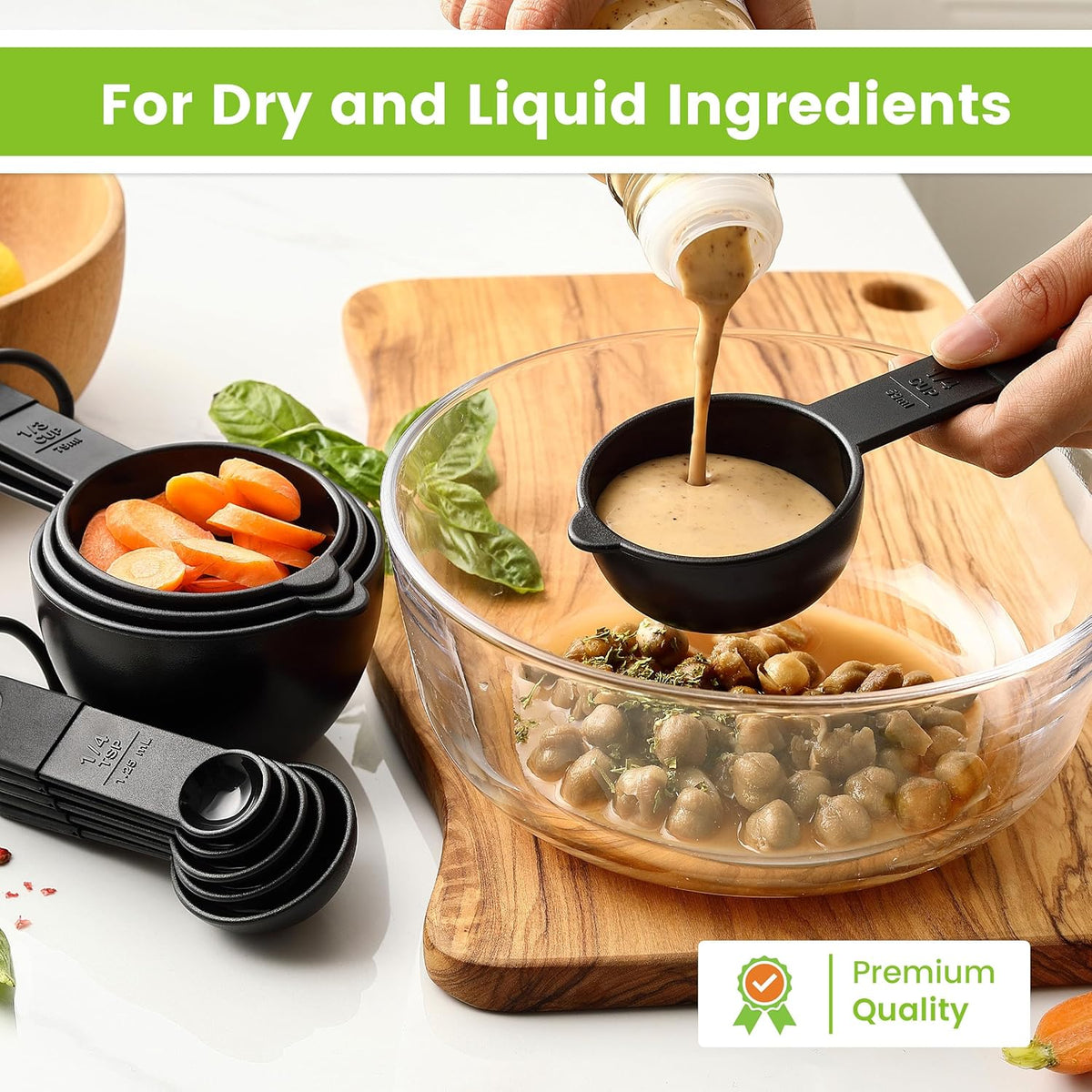 Black Magnetic Measuring Cups & Spoons - 9 pcs - Nesting Design