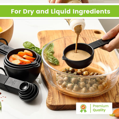 Black Magnetic Measuring Cups & Spoons - 9 pcs - Nesting Design