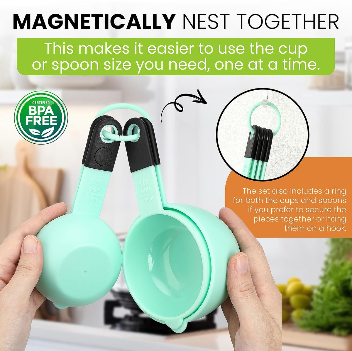 Black Magnetic Measuring Cups & Spoons - 9 pcs - Nesting Design