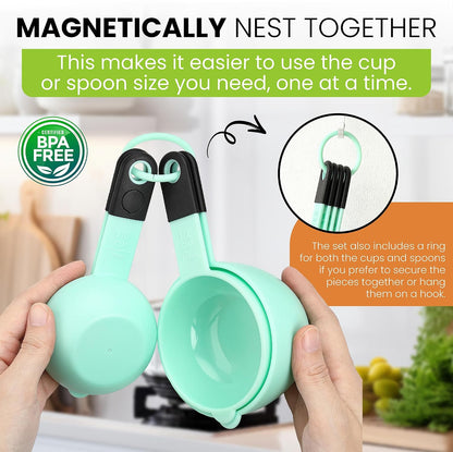 Black Magnetic Measuring Cups & Spoons - 9 pcs - Nesting Design