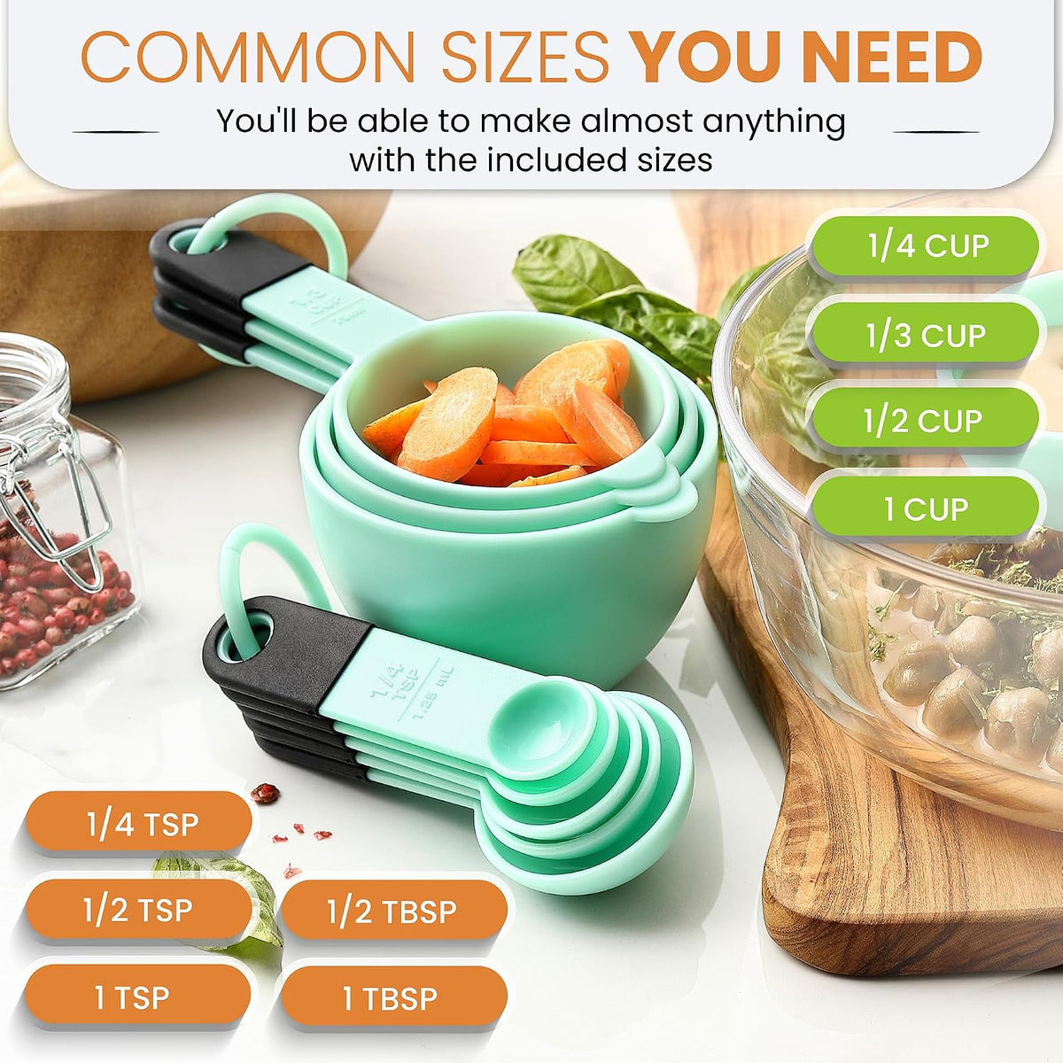 Black Magnetic Measuring Cups & Spoons - 9 pcs - Nesting Design