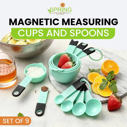 Black Magnetic Measuring Cups & Spoons - 9 pcs - Nesting Design