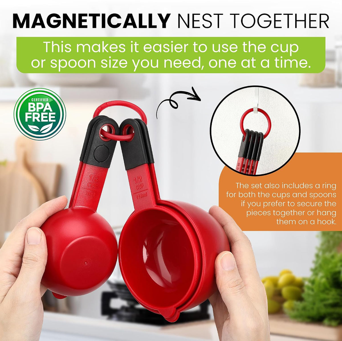 Black Magnetic Measuring Cups & Spoons - 9 pcs - Nesting Design