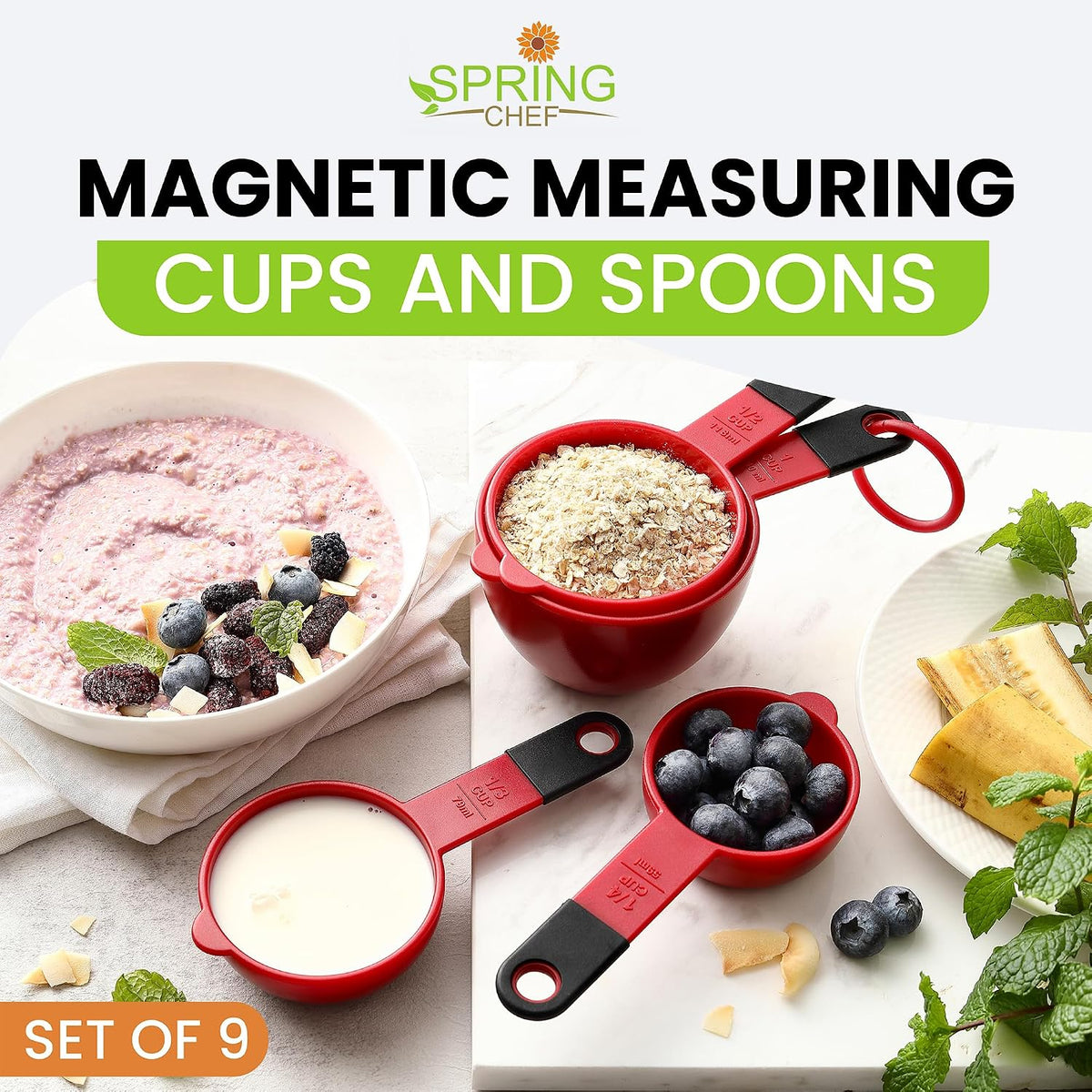 Black Magnetic Measuring Cups & Spoons - 9 pcs - Nesting Design