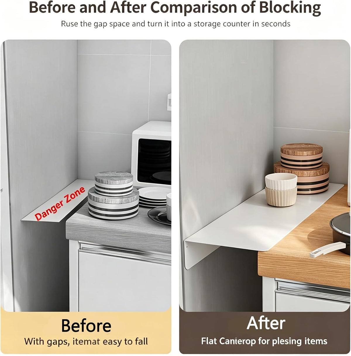 Kitchen Countertop Gap Filler Shelf, Adhesive Extender Shelf, Metal Wall Mounted Floating Shelves for Refrigerator, Desk, Strong No Drill Storage Organizer for Small Spaces(20x10cm/7.9x3.9in, Black)