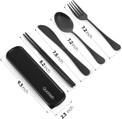 5 Piece Travel Utensils with Case, Portable Cutlery Set, Black