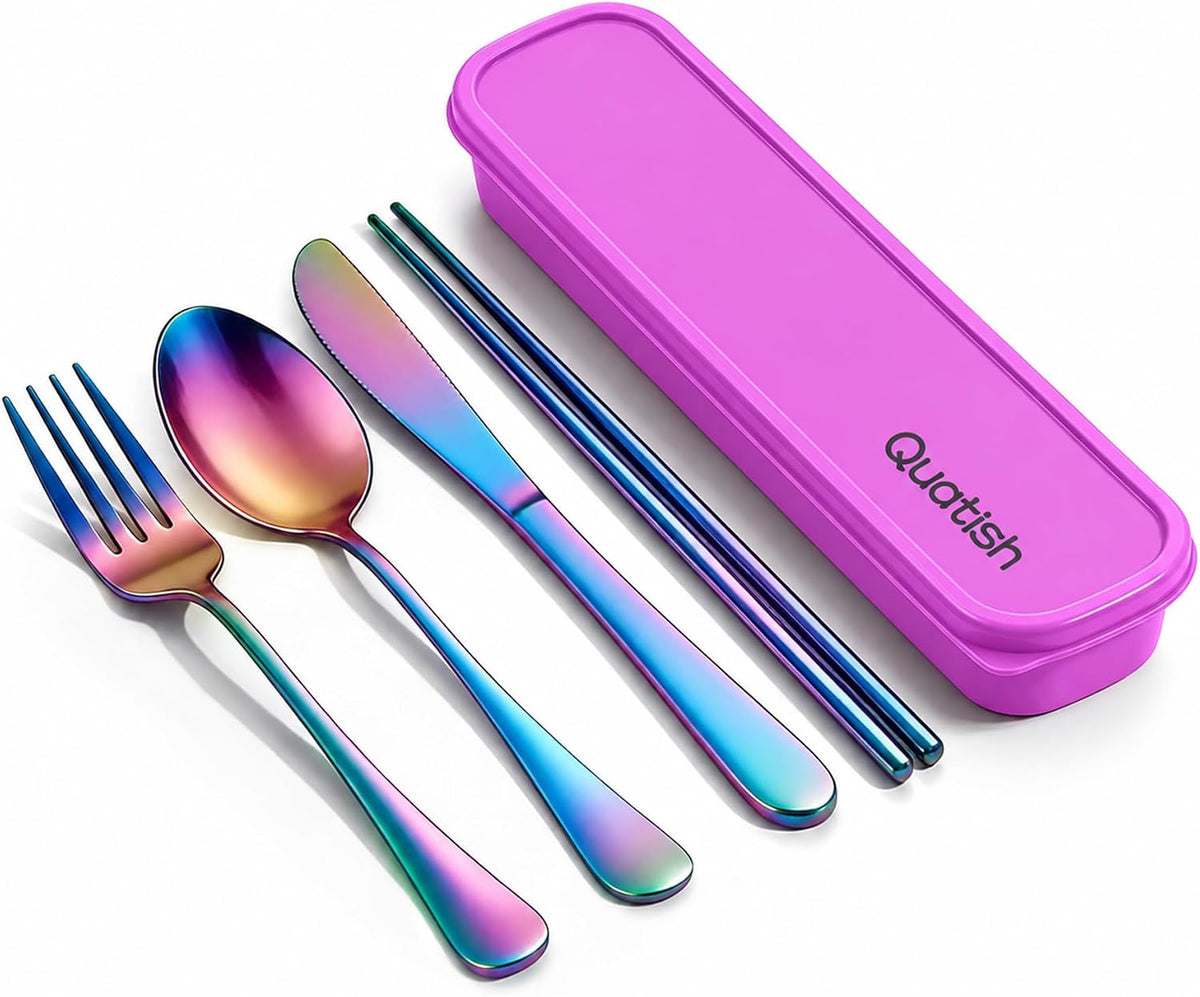 5 Piece Travel Utensils with Case, Portable Cutlery Set, Black