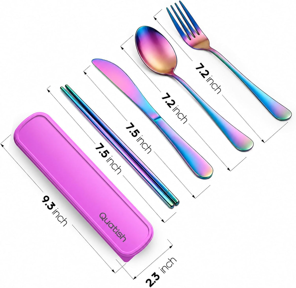 5 Piece Travel Utensils with Case, Portable Cutlery Set, Black