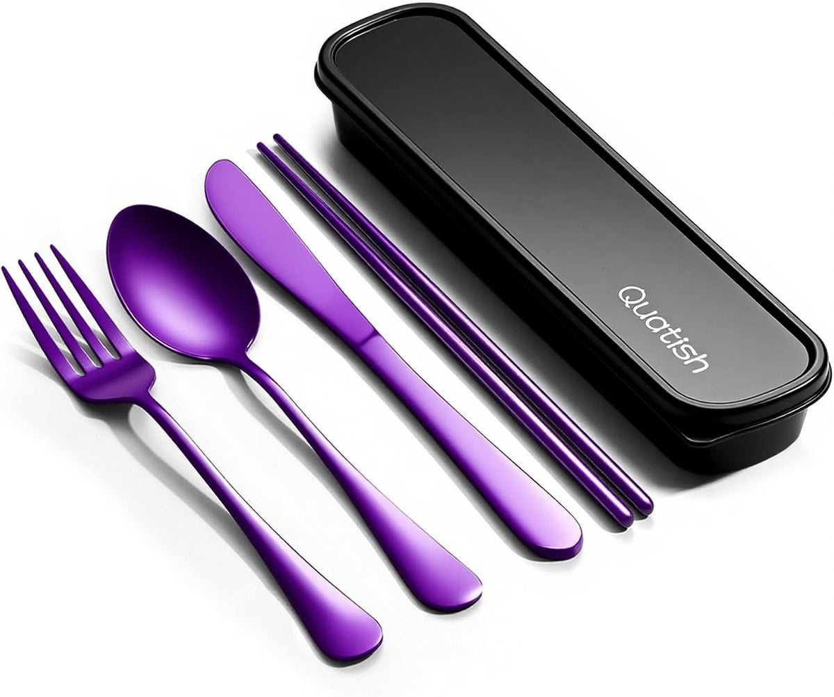 5 Piece Travel Utensils with Case, Portable Cutlery Set, Black