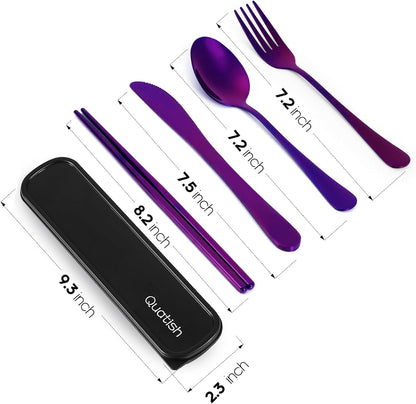 5 Piece Travel Utensils with Case, Portable Cutlery Set, Black