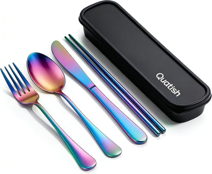 5 Piece Travel Utensils with Case, Portable Cutlery Set, Black