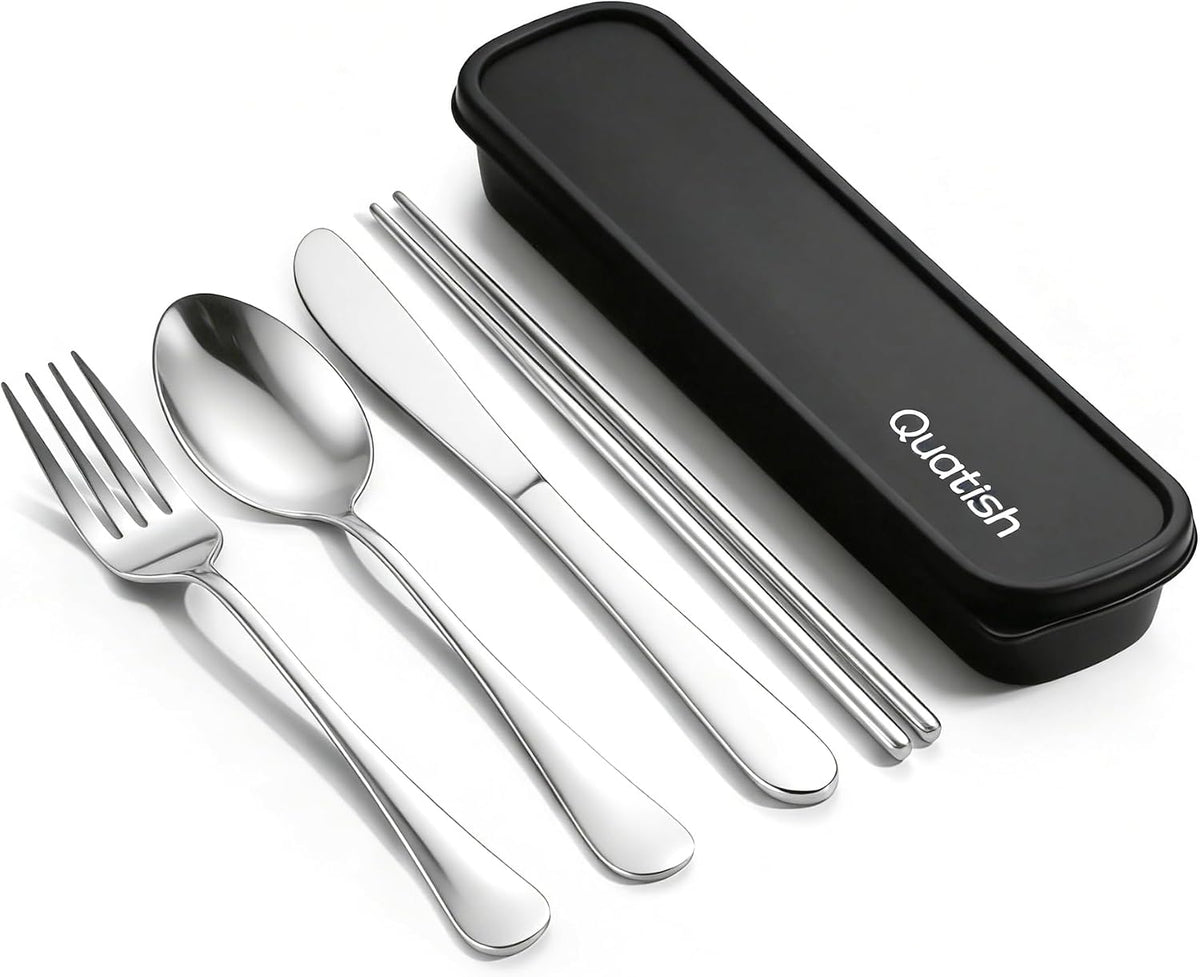 5 Piece Travel Utensils with Case, Portable Cutlery Set, Black