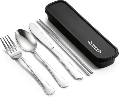 5 Piece Travel Utensils with Case, Portable Cutlery Set, Black