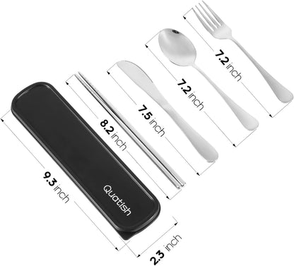 5 Piece Travel Utensils with Case, Portable Cutlery Set, Black