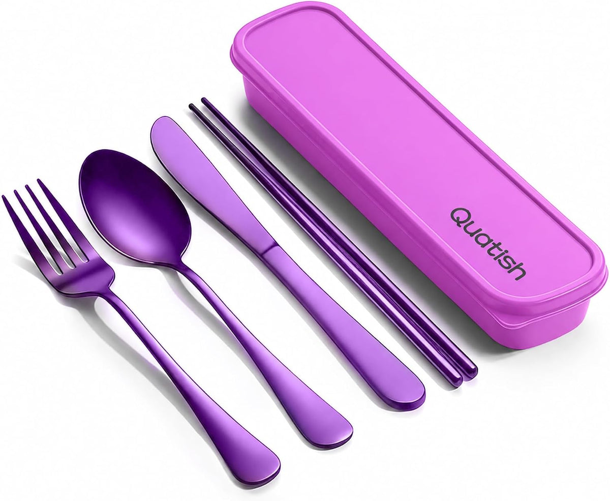 5 Piece Travel Utensils with Case, Portable Cutlery Set, Black