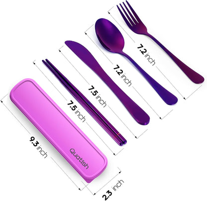 5 Piece Travel Utensils with Case, Portable Cutlery Set, Black