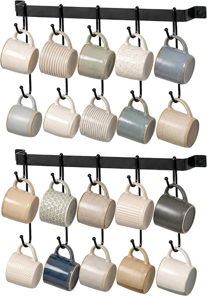 17" Coffee Mug Hook Rack Wall Mounted Set of 2