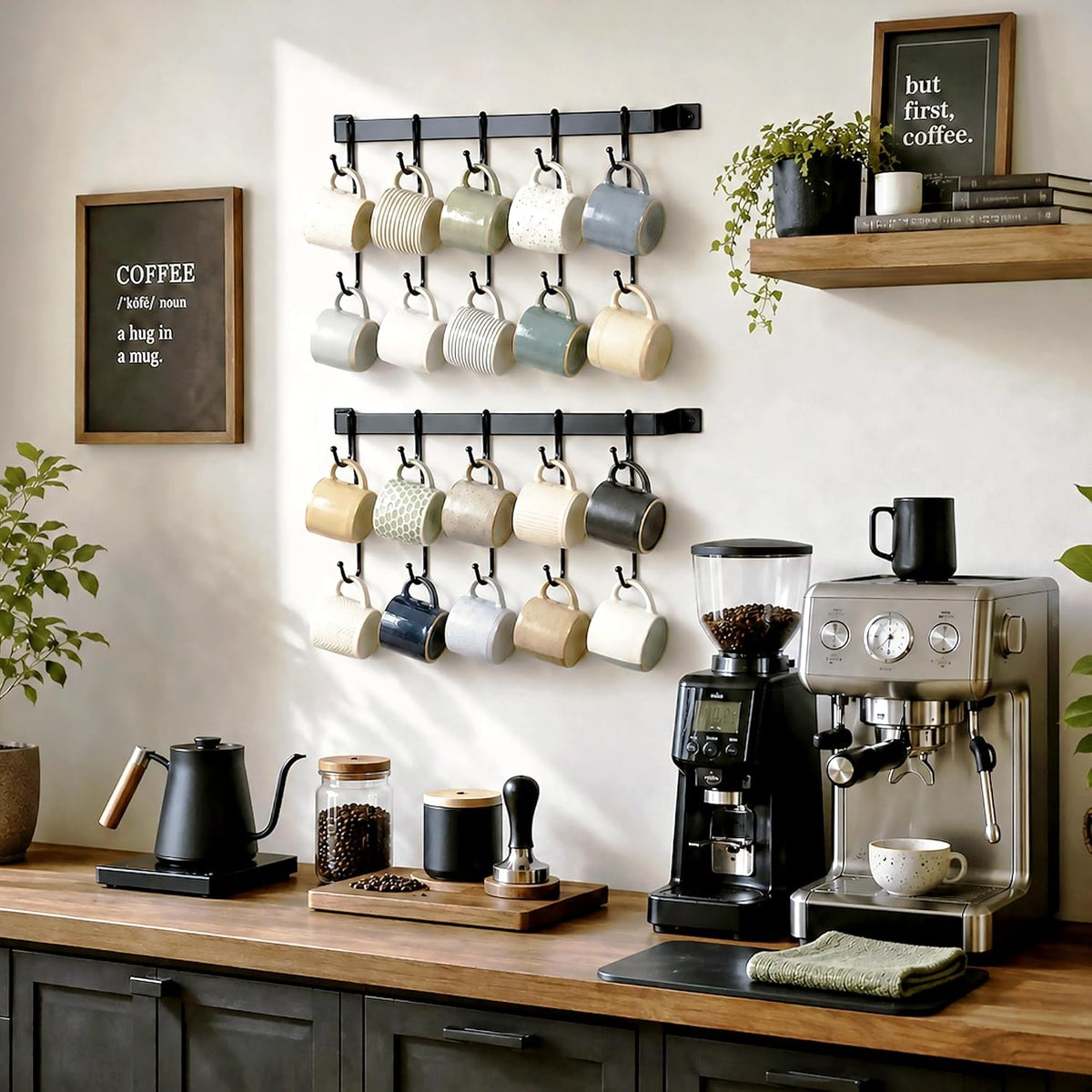 17" Coffee Mug Hook Rack Wall Mounted Set of 2