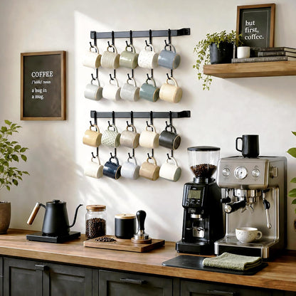 17" Coffee Mug Hook Rack Wall Mounted Set of 2