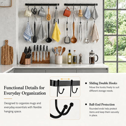 17" Coffee Mug Hook Rack Wall Mounted Set of 2