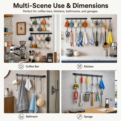17" Coffee Mug Hook Rack Wall Mounted Set of 2