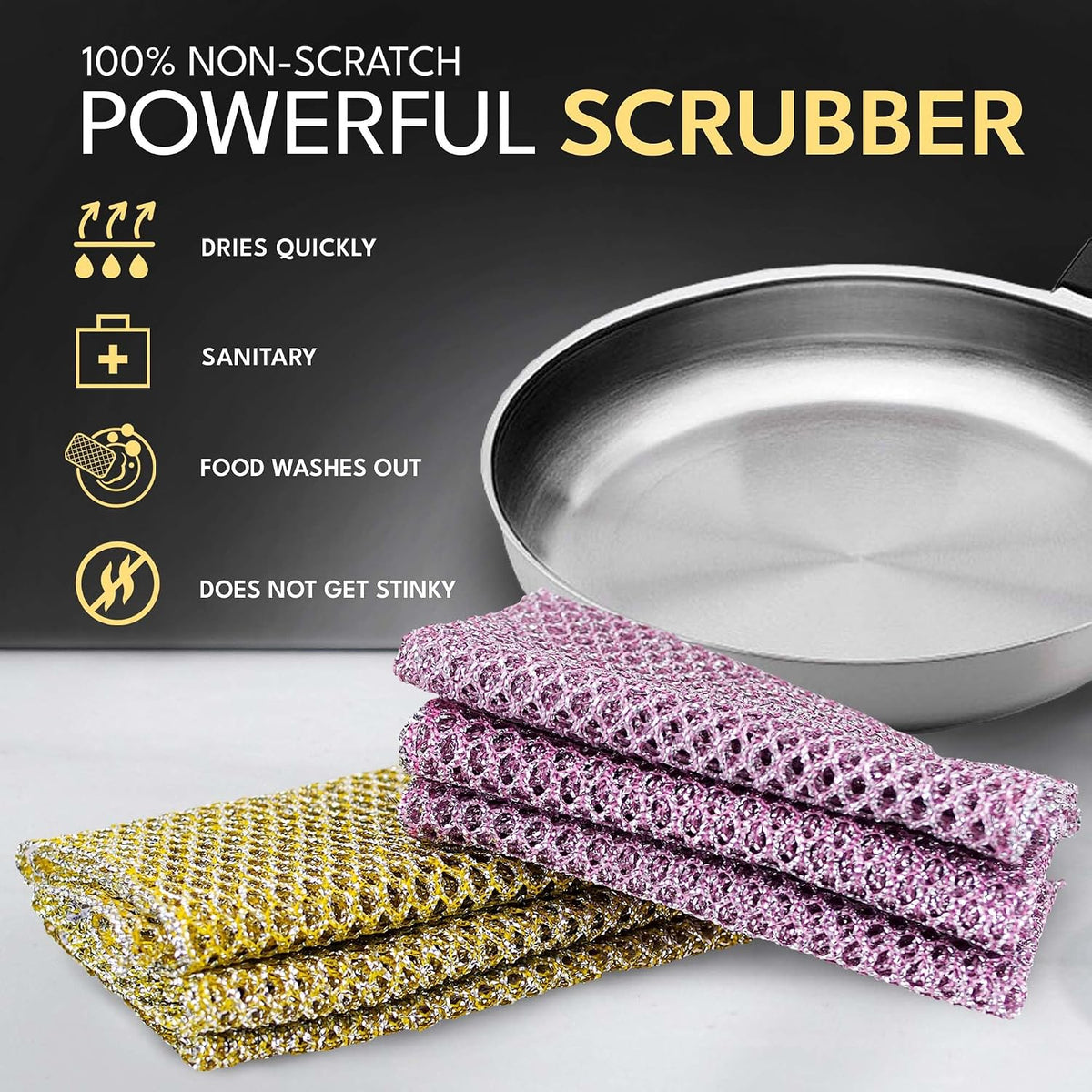 Non-Scratch Dish Scrubbers — Outlasts 7+ Sponges, Stays Odor-Free | Replace Smelly Kitchen Sponges | Non-Absorbent Mesh | Safe on Non-Stick, Cast Iron, Glass | Made in Korea Since 2012