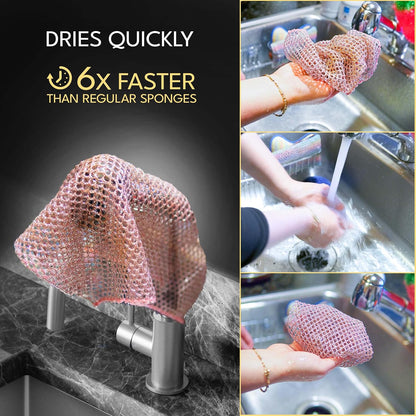 Non-Scratch Dish Scrubbers — Outlasts 7+ Sponges, Stays Odor-Free | Replace Smelly Kitchen Sponges | Non-Absorbent Mesh | Safe on Non-Stick, Cast Iron, Glass | Made in Korea Since 2012