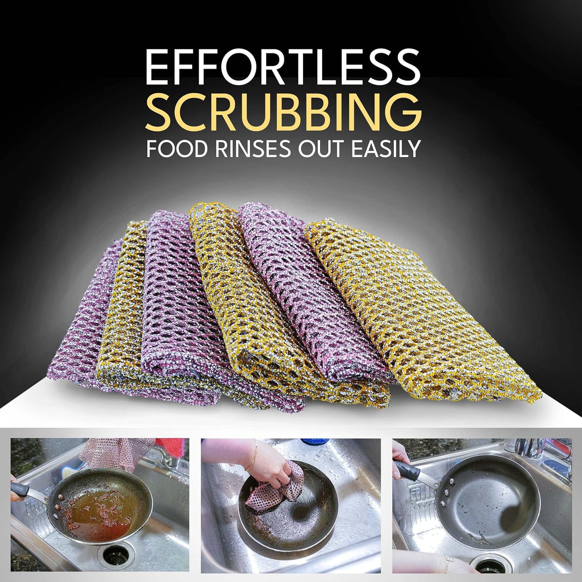 Non-Scratch Dish Scrubbers — Outlasts 7+ Sponges, Stays Odor-Free | Replace Smelly Kitchen Sponges | Non-Absorbent Mesh | Safe on Non-Stick, Cast Iron, Glass | Made in Korea Since 2012