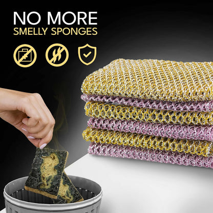 Non-Scratch Dish Scrubbers — Outlasts 7+ Sponges, Stays Odor-Free | Replace Smelly Kitchen Sponges | Non-Absorbent Mesh | Safe on Non-Stick, Cast Iron, Glass | Made in Korea Since 2012
