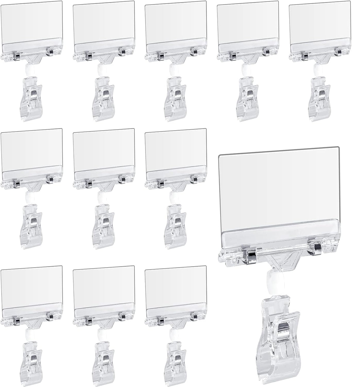 Rotating Clip Swivel Sign Holder, Clear, 12 Pcs | Rotatable Holding Clamp, Price Display Holder, PVC Card Protector, For Shelves Store Business Exhibition