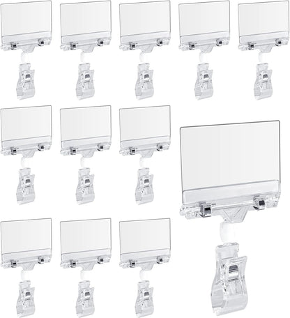 Rotating Clip Swivel Sign Holder, Clear, 12 Pcs | Rotatable Holding Clamp, Price Display Holder, PVC Card Protector, For Shelves Store Business Exhibition
