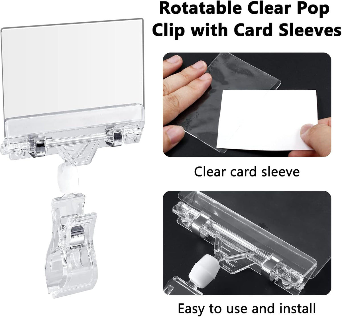 Rotating Clip Swivel Sign Holder, Clear, 12 Pcs | Rotatable Holding Clamp, Price Display Holder, PVC Card Protector, For Shelves Store Business Exhibition