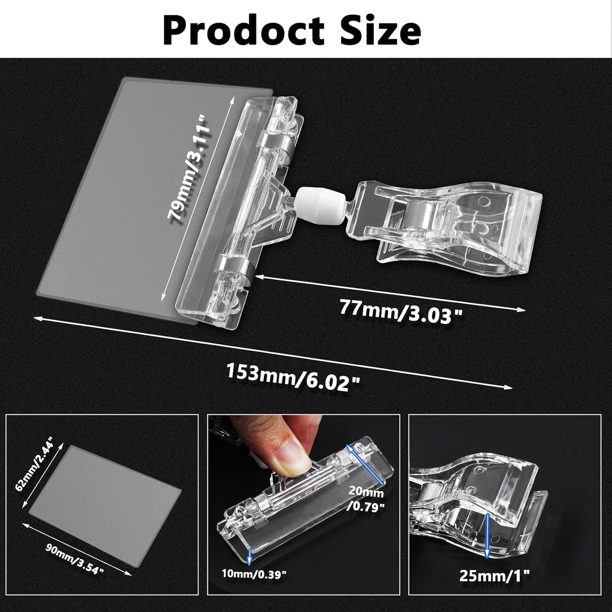 Rotating Clip Swivel Sign Holder, Clear, 12 Pcs | Rotatable Holding Clamp, Price Display Holder, PVC Card Protector, For Shelves Store Business Exhibition