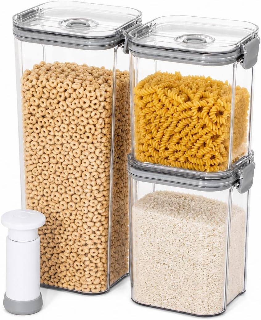 Vacuum Seal Food Storage Containers with Pump, Airtight Clear Plastic Canister Set, Stackable Pantry Organizer (1.9 QT, 0.95 QT*2)