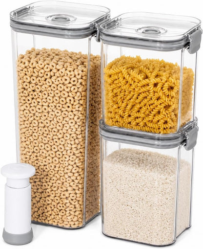 Vacuum Seal Food Storage Containers with Pump, Airtight Clear Plastic Canister Set, Stackable Pantry Organizer (1.9 QT, 0.95 QT*2)