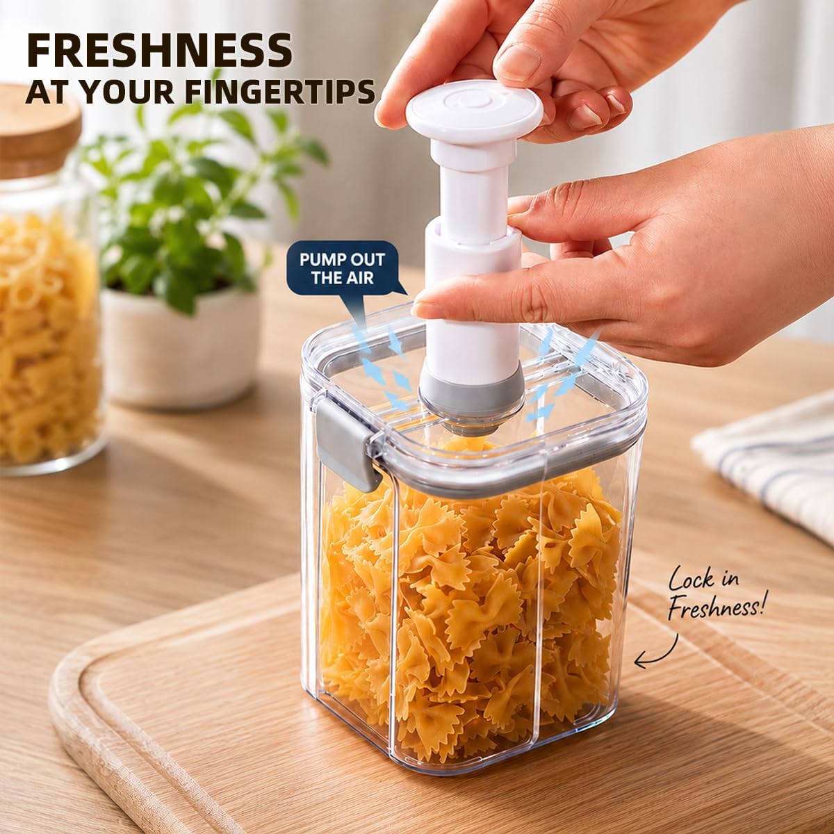 Vacuum Seal Food Storage Containers with Pump, Airtight Clear Plastic Canister Set, Stackable Pantry Organizer (1.9 QT, 0.95 QT*2)