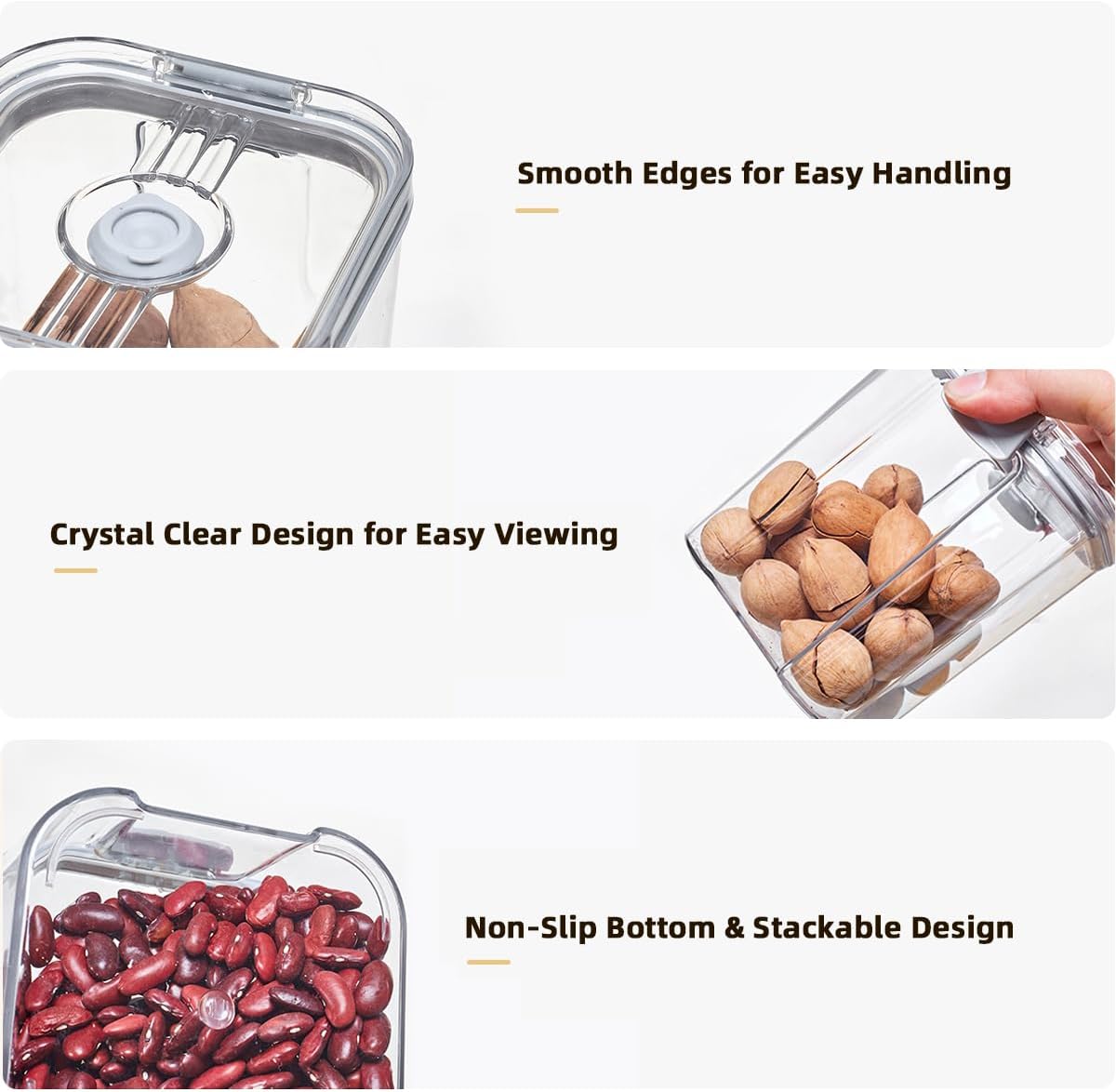 Vacuum Seal Food Storage Containers with Pump, Airtight Clear Plastic Canister Set, Stackable Pantry Organizer (1.9 QT, 0.95 QT*2)