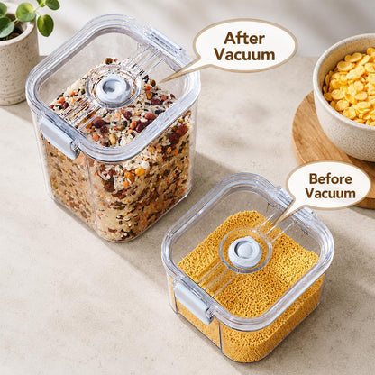 Vacuum Seal Food Storage Containers with Pump, Airtight Clear Plastic Canister Set, Stackable Pantry Organizer (1.9 QT, 0.95 QT*2)