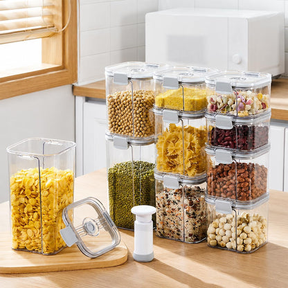 Vacuum Seal Food Storage Containers with Pump, Airtight Clear Plastic Canister Set, Stackable Pantry Organizer (1.9 QT, 0.95 QT*2)
