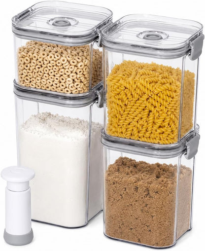 Vacuum Seal Food Storage Containers with Pump, Airtight Clear Plastic Canister Set, Stackable Pantry Organizer (1.9 QT, 0.95 QT*2)