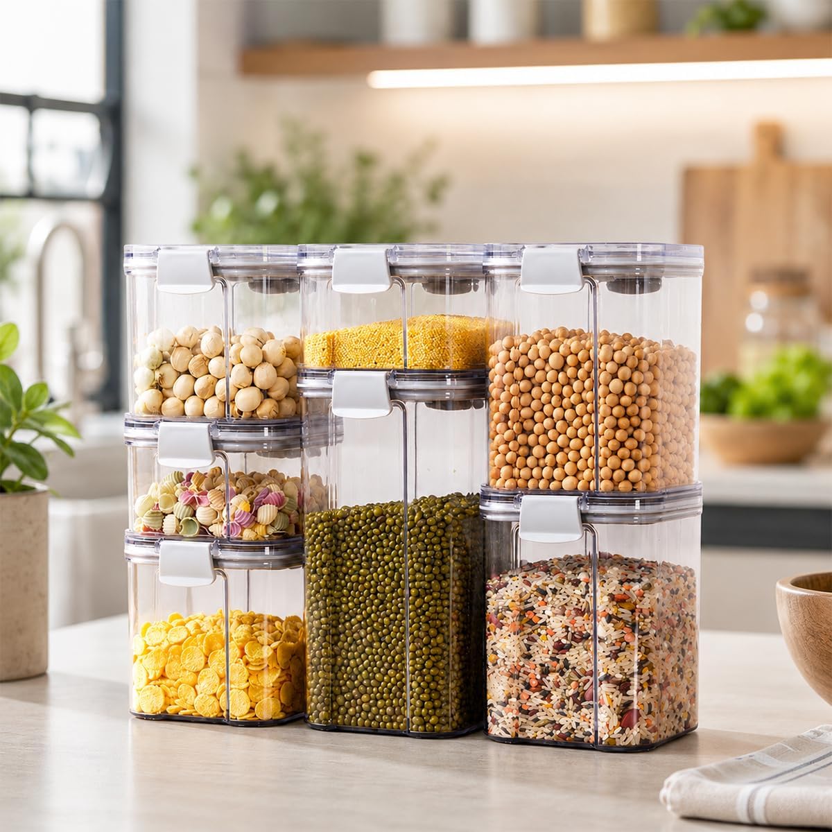 Vacuum Seal Food Storage Containers with Pump, Airtight Clear Plastic Canister Set, Stackable Pantry Organizer (1.9 QT, 0.95 QT*2)