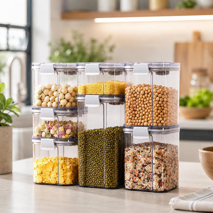 Vacuum Seal Food Storage Containers with Pump, Airtight Clear Plastic Canister Set, Stackable Pantry Organizer (1.9 QT, 0.95 QT*2)