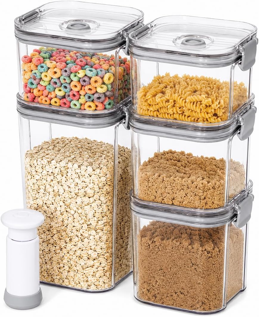 Vacuum Seal Food Storage Containers with Pump, Airtight Clear Plastic Canister Set, Stackable Pantry Organizer (1.9 QT, 0.95 QT*2)