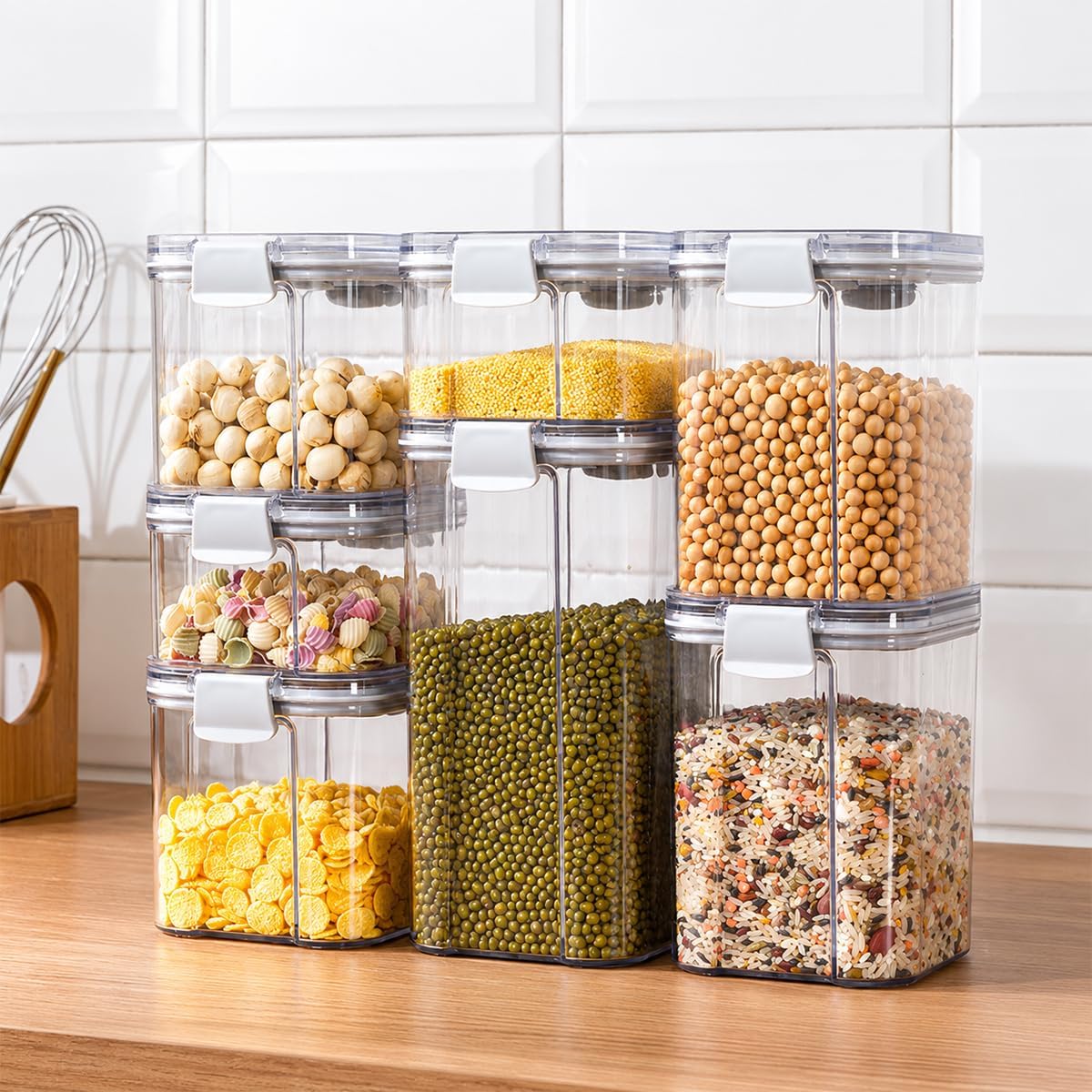 Vacuum Seal Food Storage Containers with Pump, Airtight Clear Plastic Canister Set, Stackable Pantry Organizer (1.9 QT, 0.95 QT*2)
