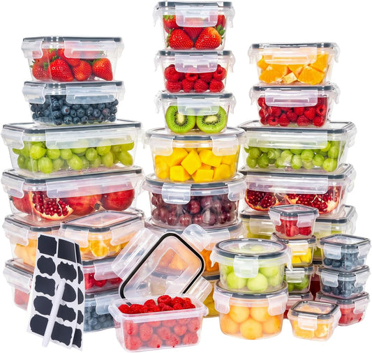 68 PCS Food Storage Containers with Lids, Meal Prep Containers, Stackable Kitchen Set, Airtight & Leakproof, BPA-Free, Microwave/Dishwasher/Freezer Safe, Extra Labels & Pen